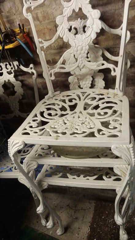 Photo of free Wrought iron garden chairs. White, vintage good condition (Dore S17) #1