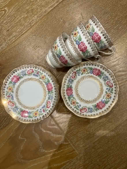 Photo of free Three pretty cups, saucers and cake plates (Beauchief S8) #1