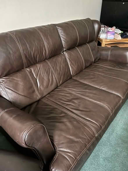 Photo of free Brown 3 seater leather sofa (Tolworth KT6) #2