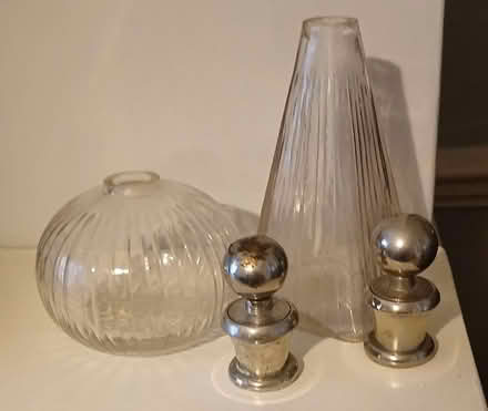 Photo of free Two decorative glass bottles heavy silver coloured stoppers (South Croydon CR2) #2