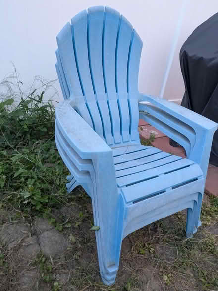 Photo of free 3 Blue Plastic Adirondack Chairs (Pawtucketville / Lowell) #1