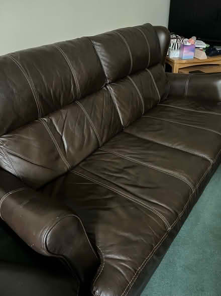 Photo of free Brown 3 seater leather sofa (Tolworth KT6) #3