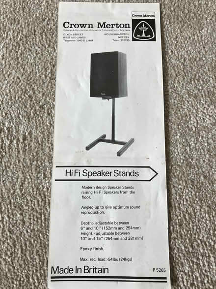 Photo of free Pair of Floor Mounting Hi Fi Speaker Stands (Overton RG25) #1
