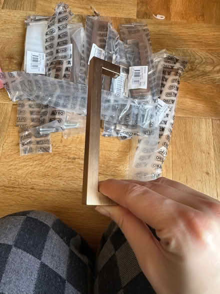 Photo of free 11x bronze coloured 128mm door handles (Wisewood S6) #1