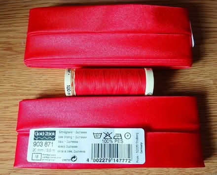 Photo of free Red satin bias binding & thread (West Bedhampton PO9) #1