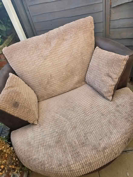 Photo of free Brown snuggle chair and pouffee (Woodseats Sheffield) #3