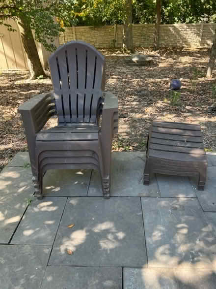 Photo of free 4 plastic Adirondacks +stools (83rd & Mendingwall) #1