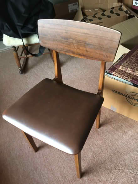 Photo of free Chair, brown vinyl 45x45 x79 good condition. (Barleybank G66) #1
