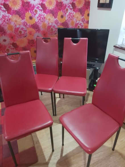 Photo of free 4 red dining kitchen chairs (Huntly AB54) #1