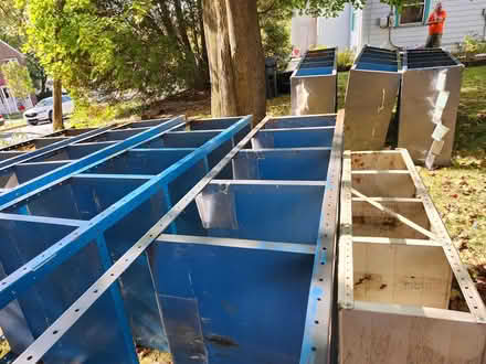 Photo of free Seven 6' sturdy blue metal shelves (Highlands (State College)) #1