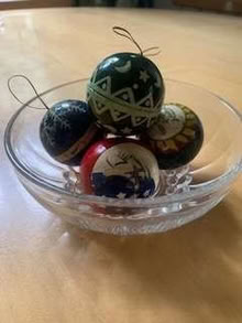 Photo of free Painted wood hanging Christmas baubles (Upper Wolvercote OX2) #1