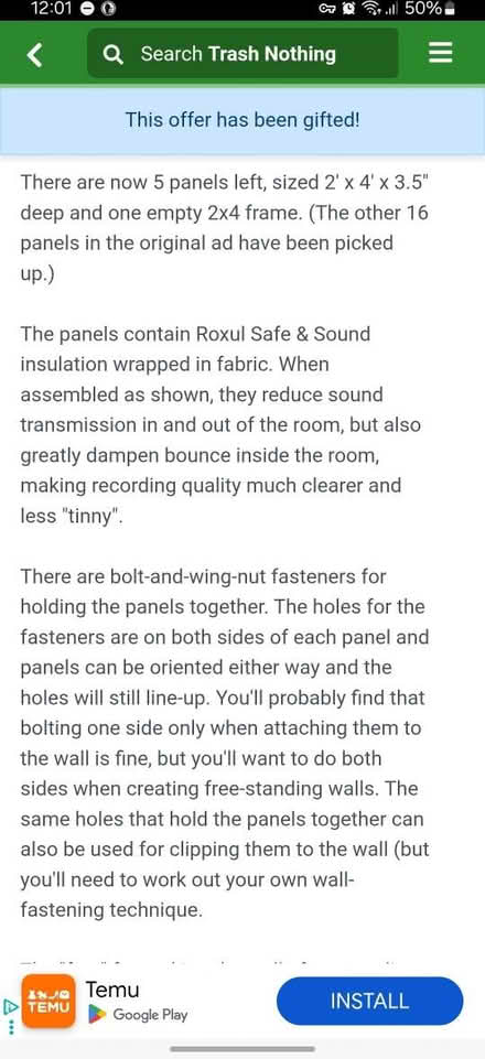 Photo of free 3 Sound Dampening Panels (Annex area) #4