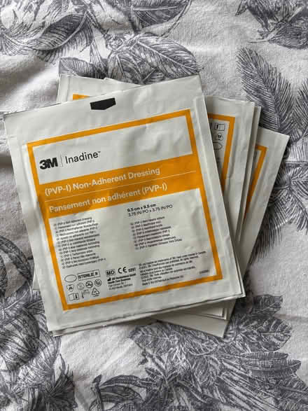 Photo of free Seven unopened large iodine dressings (9.5 x 9.5cm) (Stretford M32) #1