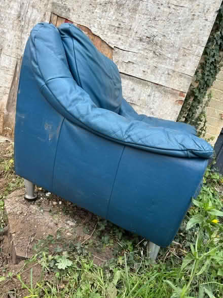 Photo of free Blue leather armchair (Rochester) #2