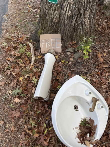 Photo of free Freestanding porcelain sink, faucet (Belchertown) #1