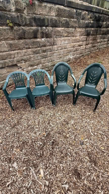 Photo of free 4 green plastic garden chairs! (New Brighton CH45) #1