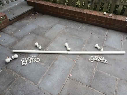 Photo of free Cream wooden curtain pole & rings (Long Marston HP23) #1