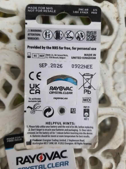 Photo of free Rayovac Hearing Aid Batteries size 675 (Box GL6) #2