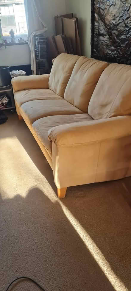 Photo of free 3 seater brushed leather sofa (Isleworth, Storage unit) #1