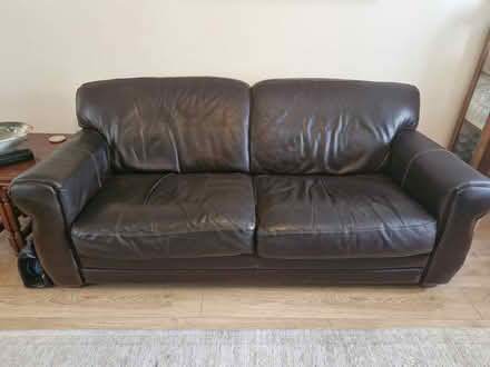 Photo of free Dark Brown Leather Couch and Chair (Lucan, Co Dublin) #1