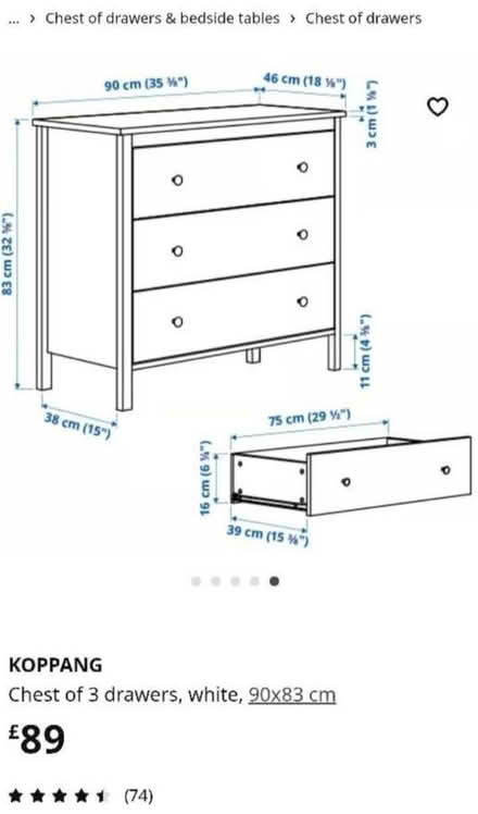 Photo of free IKEA Koppang Drawers White (Gleadless S12) #3