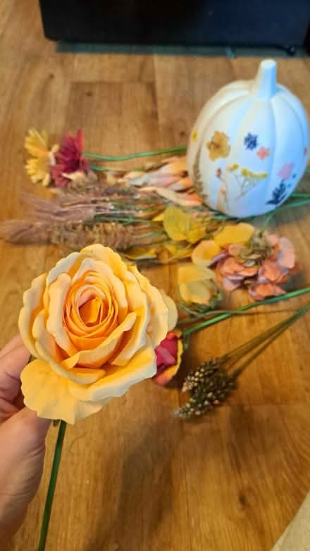 Photo of free Ceramic pumpkin & fake flowers (S41. Chesterfield) #1
