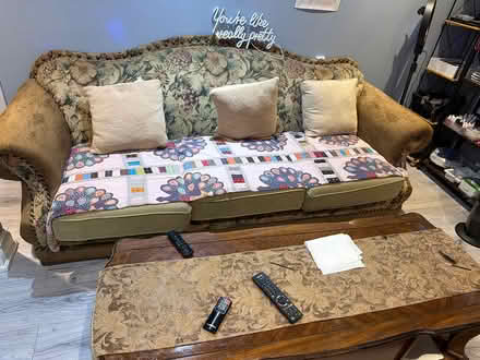 Photo of free 3 seater sofa and center table (1599 kingsbank crt Mississauga) #1