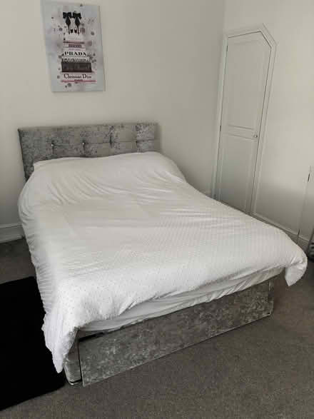 Photo of free Grey velvet double bed (HX1 (town centre).) #2