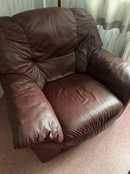 Photo of free Red wine/oxblood leather armchair and ottoman (Stretton WA4) #3