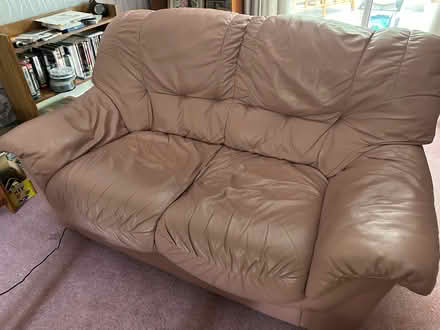 Photo of free Pink leather two seater sofa (Stretton WA4) #1
