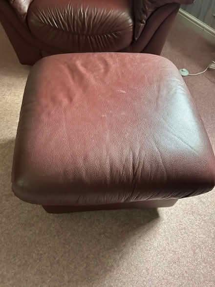 Photo of free Red wine/oxblood leather armchair and ottoman (Stretton WA4) #2