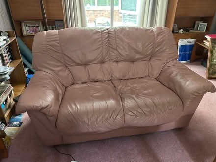 Photo of free Pink leather two seater sofa (Stretton WA4) #2