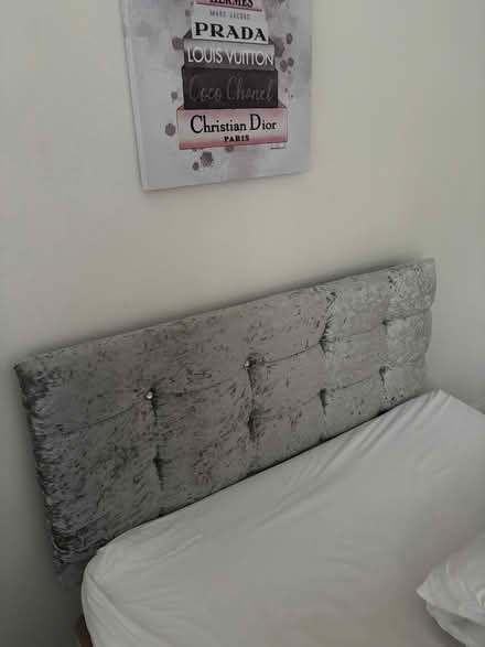Photo of free Grey velvet double bed (HX1 (town centre).) #1
