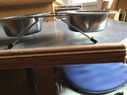 Photo of free Raised stainless steel cat bowls on stand (Eye) #2