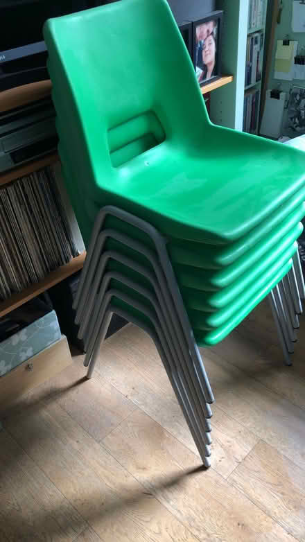 Photo of free 6 stackable green plastic chairs (Central Berkhamsted HP4) #2