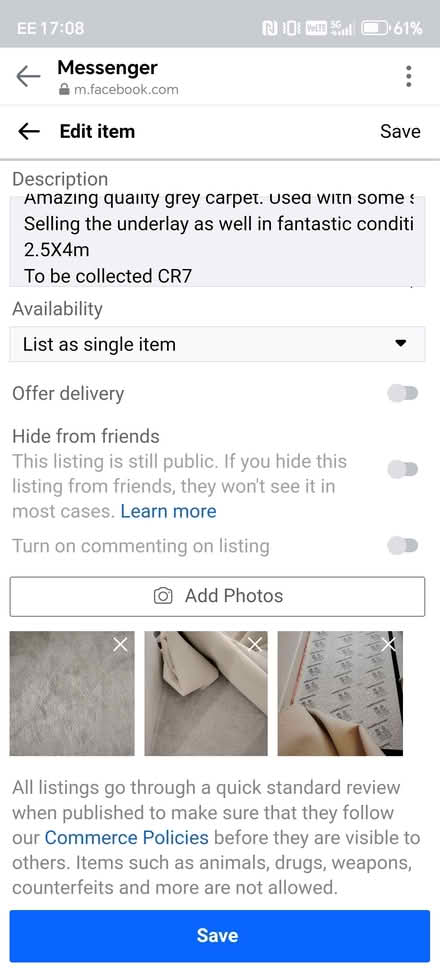 Photo of free Carpet with underlay (CR7) #1