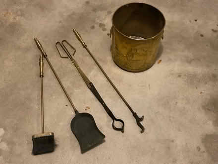 Photo of free Brass fireplace tools/ash bucket (Acton) #1