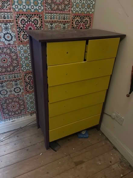 Photo of free Pine chest of drawers painted purple and yellow (Bowerham LA1) #1