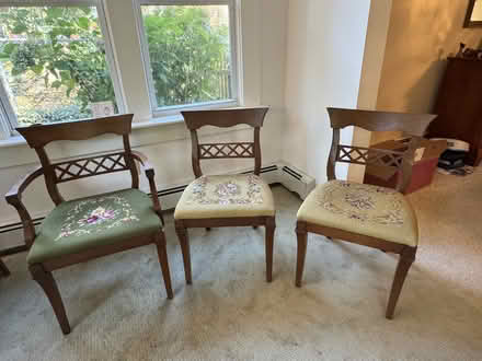 Photo of free 3 Dining Chairs with needlework (just south of Baltimore Pike) #3