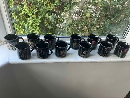 Photo of free 12 black mugs with flower pattern (Oxford OX3) #1