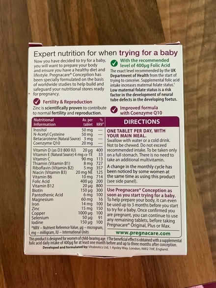 Photo of free Pregnacare Conception Supplements (Ash Bank ST9) #2
