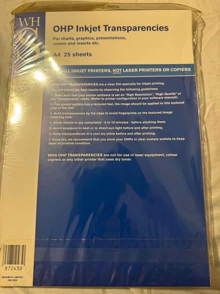 Photo of free OHP inkjet Transparencies Packs (Denvilles Havant PO9) #2