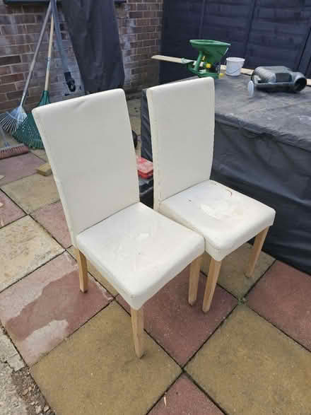 Photo of free 2 white faux leather chairs (Ashford TW15) #1