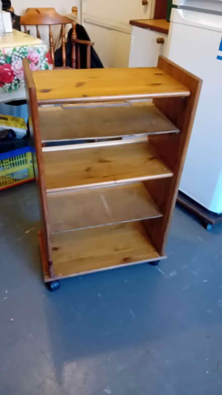 Photo of free Home made shelf unit on wheel (Lower Clapton E9) #1