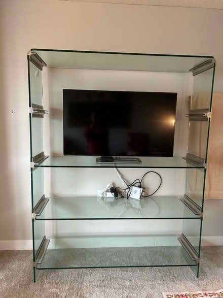 Photo of free Large Glass etager shelving unit (NE Oak Park off Harlem) #1