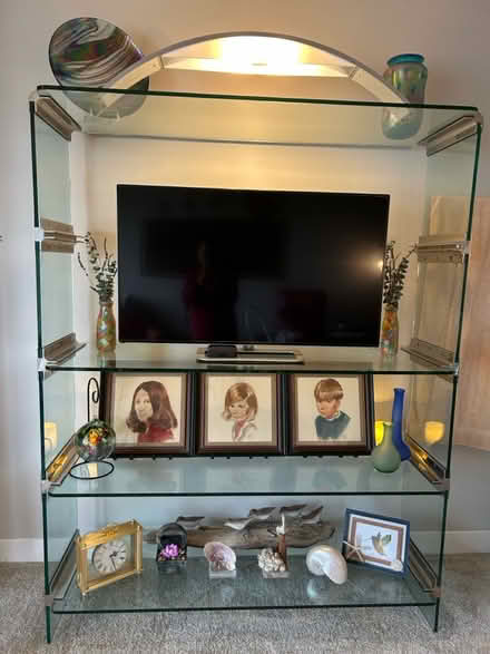 Photo of free Large Glass etager shelving unit (NE Oak Park off Harlem) #2