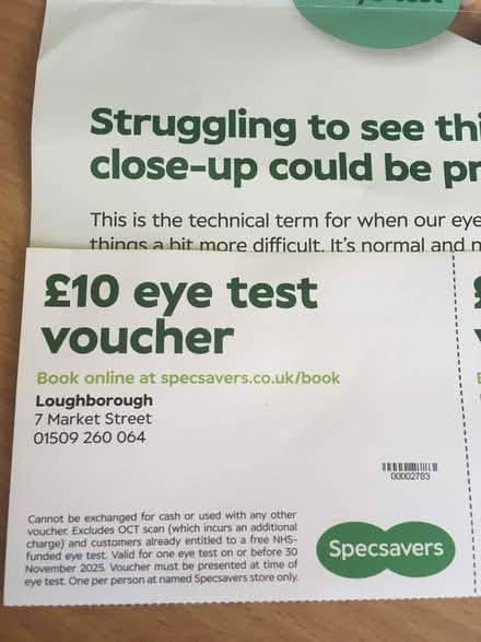 Photo of free Voucher £10 Specsavers eye test (The Rushes, LE11) #1