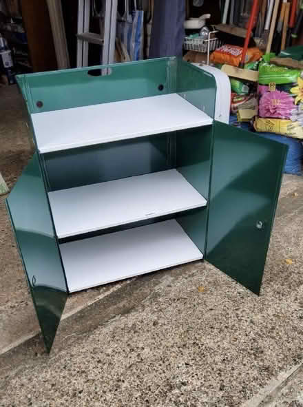 Photo of free Green Metal Storage Cabinet, 3 Shelves, Good Condition (Sheddingdean RH15) #1