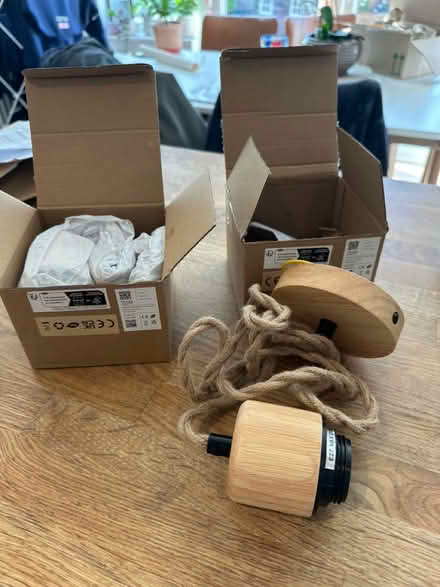 Photo of free Wooden and rope pendant lights x2 (Alderley Edge SK9) #1