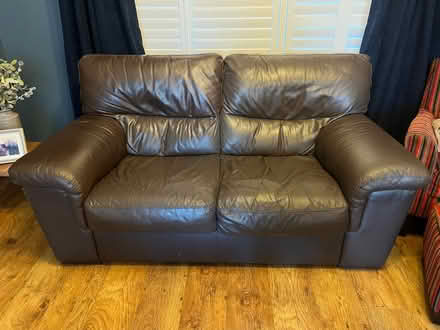 Photo of free 2 x Next Brown Leather Sofas (Eaton Ford PE19) #1